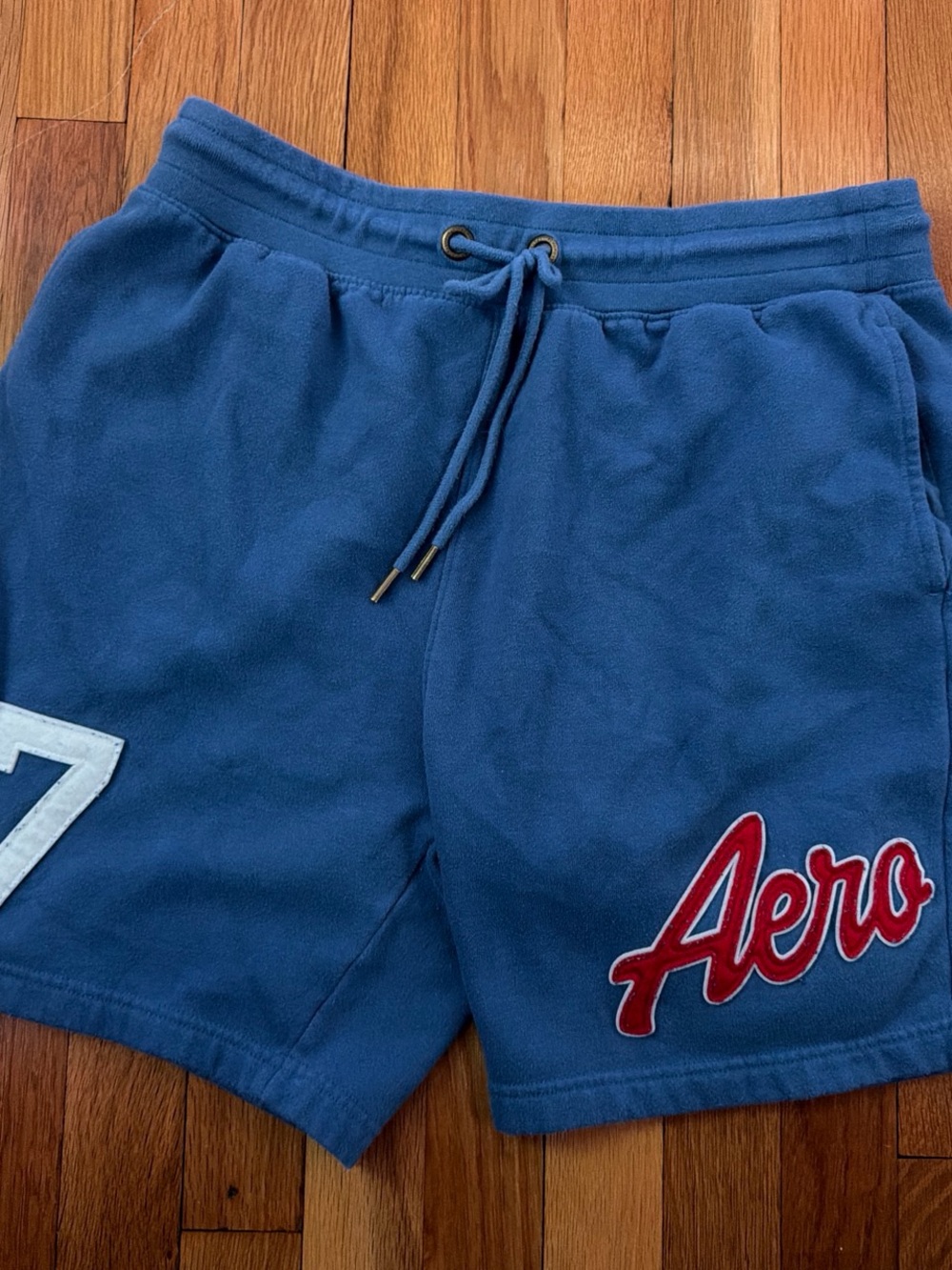 Aeropostale Navy Blue Fleece Drawstring Athletic Shorts with Red Logo